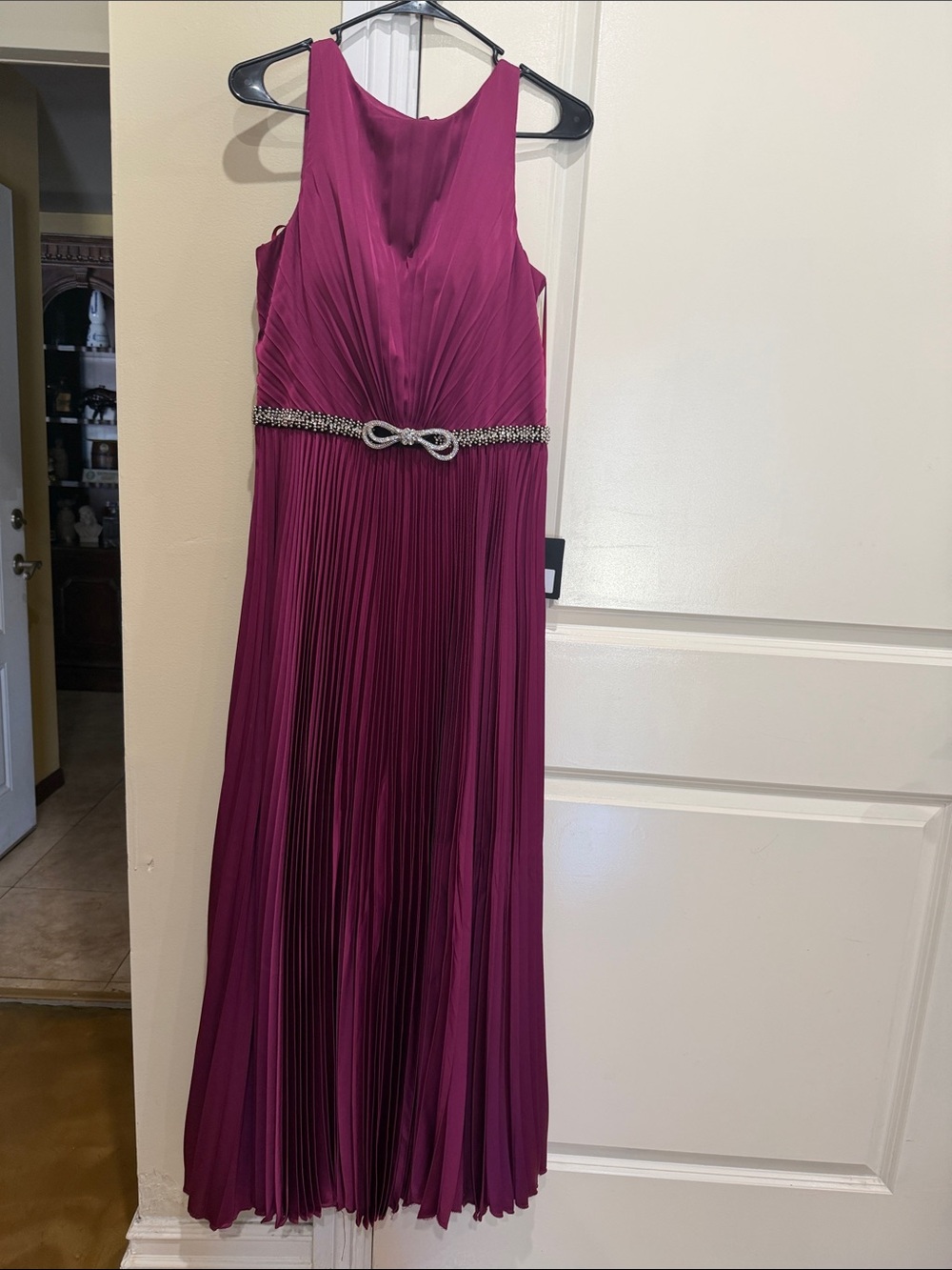 Sleeveless Pleated Maxi Dress with Jeweled Belt in Orchid